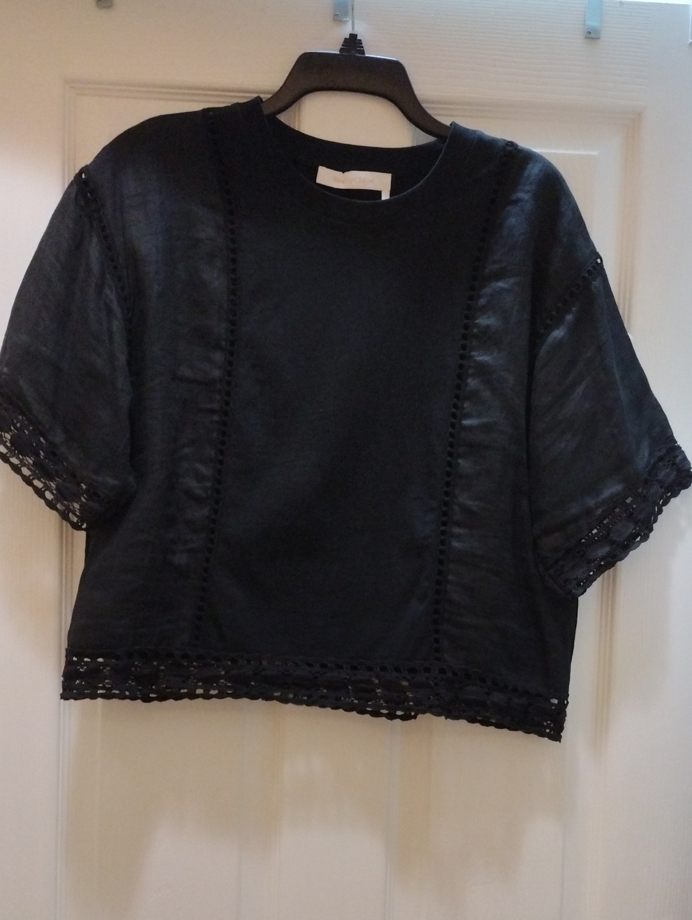 See By Chloe Mixed Media Top Linen, Soft Cotton And Crochet